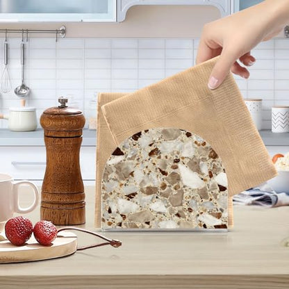 Brown Marble Print Napkin Holder for Table Acrylic Tissue Dispenser - color: Beige and brown marble print