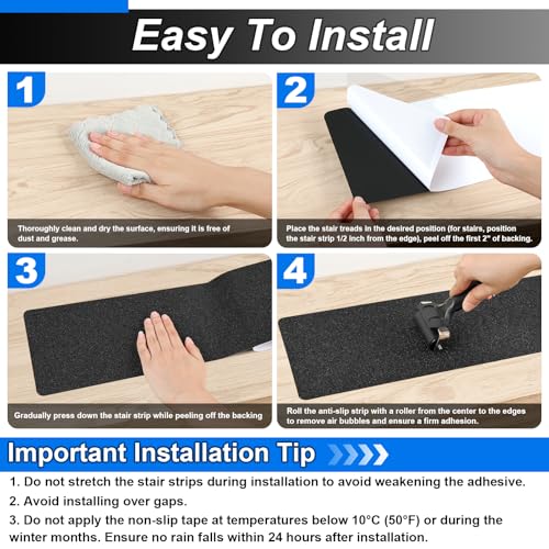 SMILOOL Outdoor Stair Treads Non-Slip Step Strips for Wooden Steps 10 Pack 6” x 30” Anti Slip Grip Tape Precut for Outside Stairs, Non Skid Stair Tread Mats Weather Resistant for Outdoors, Black - size: 6" x 30"