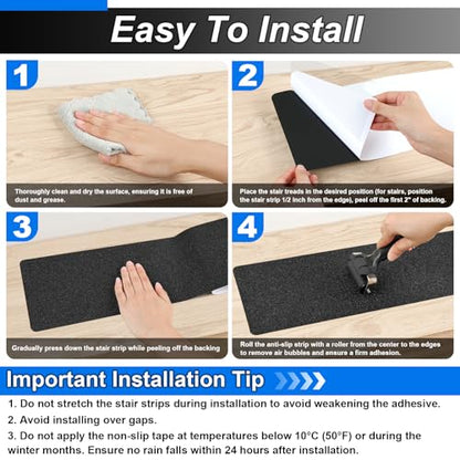 SMILOOL Outdoor Stair Treads Non-Slip Step Strips for Wooden Steps 10 Pack 6” x 30” Anti Slip Grip Tape Precut for Outside Stairs, Non Skid Stair Tread Mats Weather Resistant for Outdoors, Black - size: 6" x 30"