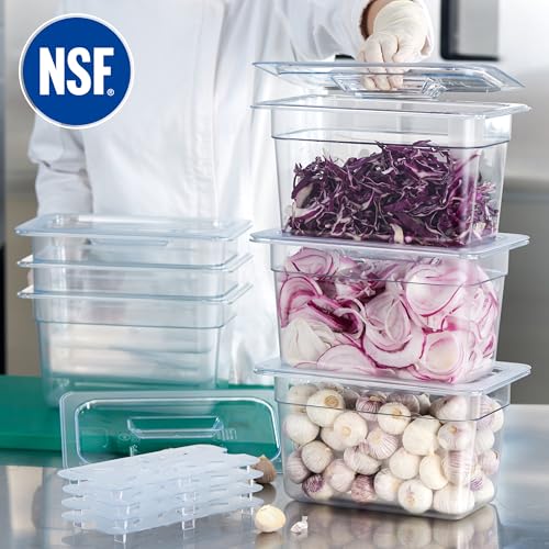 CURTA 6-Pack 1/4 Size 6" Deep NSF Polycarbonate Food Pans with Handled Lids & Drain Trays | Dishwasher & Freezer Safe Clear Container for Prep Tables, Buffet, Salad Bar, Commercial & Home Kitchen - color: 1/4 Size, size: 6" Deep Pan with Lid