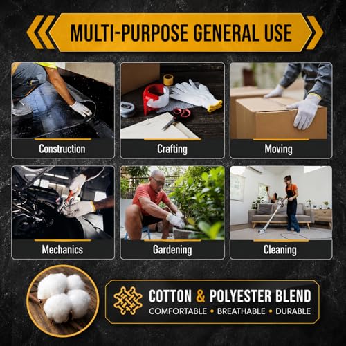 Winterlace 48 Pairs Cotton Grip Work Gloves Bulk Safety Protection Non-Slip PVC Rubber Dots Garage Construction Warehouse - color: 48 Pairs - Black Dots