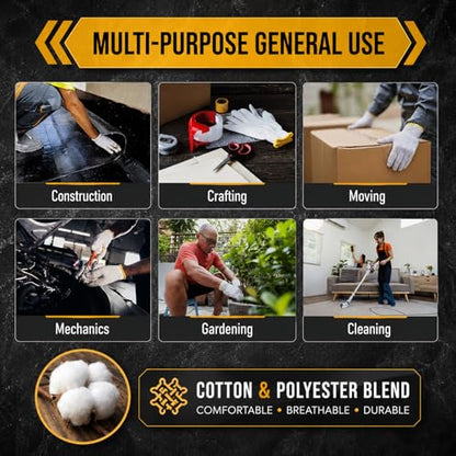 Winterlace 48 Pairs Cotton Grip Work Gloves Bulk Safety Protection Non-Slip PVC Rubber Dots Garage Construction Warehouse - color: 48 Pairs - Black Dots