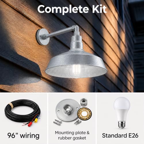 14in. Galvanized Outdoor Gooseneck Barn Light, 5000K Cool White, 2 Pack - color: Galvanized (2 Pack), size: 13 in. Straight Arm