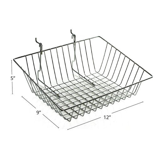 Azar Displays 300624-2pack Sloped Wire Basket, Chrome (Pack of 2) - size: 12"W X 5" H