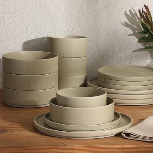 Gibson Elite Tatum Premium Porcelain Matte Reactive Glaze 16-Piece (Service for 4) Plates and Bolws Stackable Dishes Ceramic Dinnerware - Green - color: Green (Tatum)