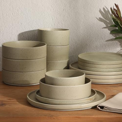 Gibson Elite Tatum Premium Porcelain Matte Reactive Glaze 16-Piece (Service for 4) Plates and Bolws Stackable Dishes Ceramic Dinnerware - Green - color: Green (Tatum)