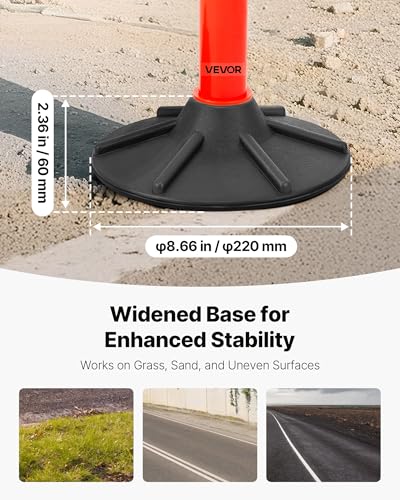 VEVOR 4 Pack Traffic Delineator Posts, 34 in Traffic Safety Cones with Weighted Base, Reflective Strips and Chain, Heavy Duty Delineator Posts for Construction Site, Parking Lot, Crowd Control, Red - size: 4 Pack