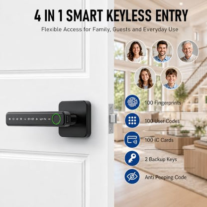 Smart Fingerprint Door Lock Knob, Biometric Keyless Entry Bedroom Handle - color: Black 02