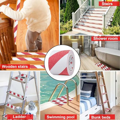 BOMEI PACK Anti Slip Traction Tape,4 Inch x 33 Ft,Heavy Duty Non Slip Tape,Grip Tape for Stairs, Tread Step, Indoor & Outdoor Use,Waterproof Stairs Non Skid Treads (Red & White) - color: Red & White