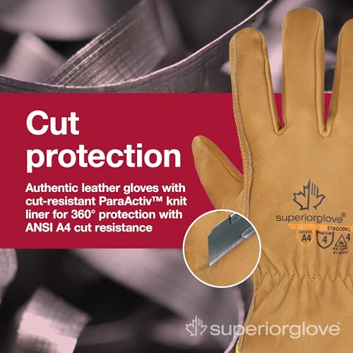 Superior Glove Endura Cut and Water Resistant Leather Work Gloves for Men & Women – 378GOBKL Large (Pack of 1 Pair) - size: Large (Pack of 1)