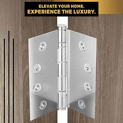 Solid Brass Chrome Door Hinge Heavy Duty Ball Bearing Shiny Silver 4x4 Inch - Set of 3 Hinges (Polished Chrome) - color: Polished Chrome