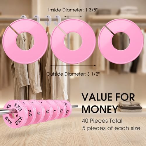 EBOOT 40 Pcs Clothing Size Dividers Closet Size Divider Hanger, Pink - color: Pink