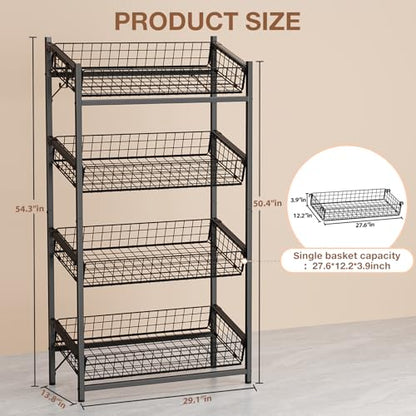 VOPEAK 4 Tier Retail Snack Display Stand, Metal Retail Display Rack with 2 Hooks, Potato Storage Rack, Concession Stand Candy Organizer, Easy Assembly Fruit Basket, Snack Organizer for Pantry, Office