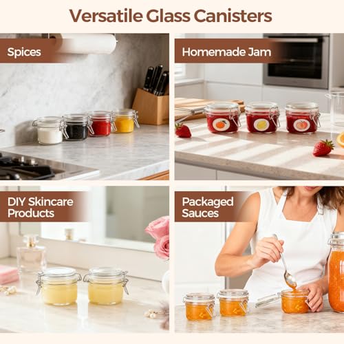 ComSaf Small Mason Glass Jars with Airtight Lids 4 oz 6 Pack Pantry - size: 4 fl oz x 6