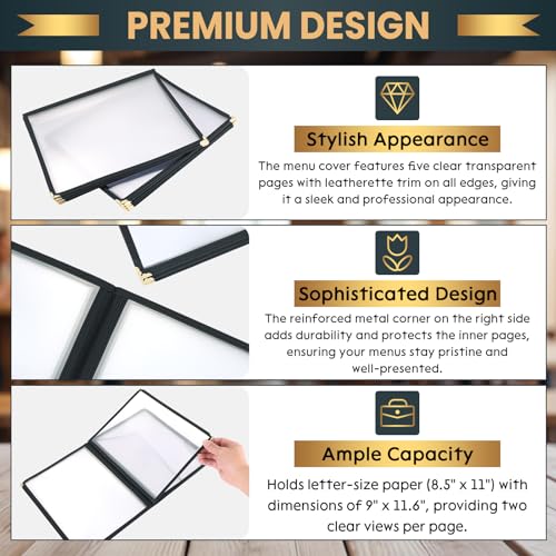 8.5 x 11 Inch Menu Covers, 10 Pack 5 Page 10 View Menu Sleeves Clear View Menu Holder for Kitchen, Restaurant Supplies, Drink, Wine Menu - size: 5 page