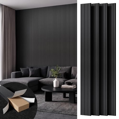Amsleekey 4-Pack 108″x11″ Acoustic Wood Slat Wall Panels, 8 Hooks, Black - color: Black, size: 108 x 11 in - 4 pcs