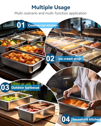 ZeroPone 6 Pack Hotel Pans 1/3 Size 4" Deep Stainless Steel Steam Table Pan - color: 4 INCH, size: 1/3 SIZE