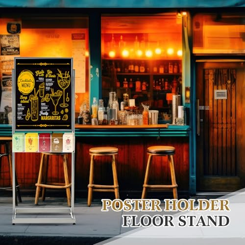 Zonon 22" x 28" Metal Poster Sign Holder Floor Stand with 5 Pocket Acrylic Brochure Holder 4x9 Floor Standing Double Side Slide in Heavy Duty 63" H Non Slip for Display Outdoor Indoor Store (Silver) - color: Silver