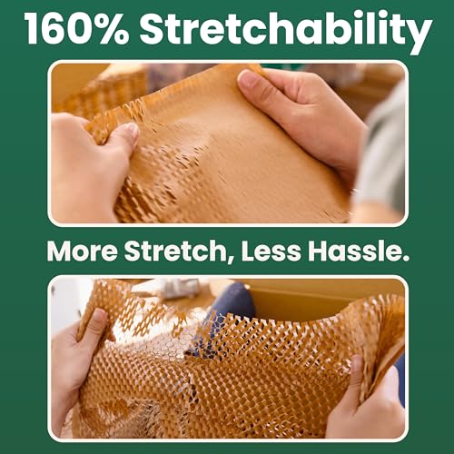 12" x 150FT Honeycomb Packing Paper Roll for Moving & Shipping – Expandable Kraft Cushion Wrap for Small Business Packaging – Eco Friendly Protective Packing Material - size: 12 Inch x 150 Feet