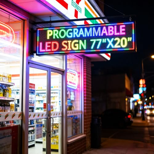 Programmable Scrolling Led Sign, Outdoor Digital Signs P10 , Big Open Neon Signs, Large Electronic Message Display Board Waterproof ,for Business Store Advertising Public ,Full Color High Brightness High Definition，WIFI APP control 77’’x20’’ - color: Full