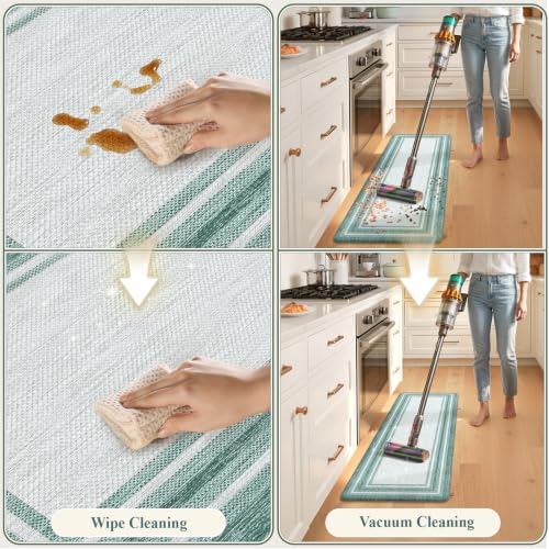 KIMODE Anti Fatigue Kitchen Mats, Green Farmhouse Kitchen Rugs Non Slip - color: Green, size: 17.3" x 47 "+ 17.3" x 29 "--0.47 inches