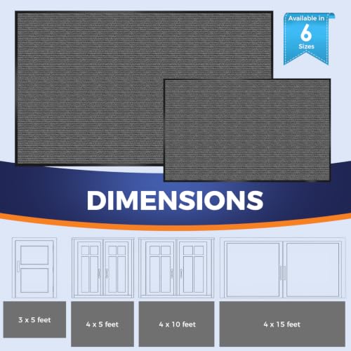 Commercial Floor Mat, 4 x 15 FT Extra Large Door Mat, Indoor/Outdoor Entrance Mat, Commercial Rug with Water & Stain Proof, Easy to Clean, Low-Profile, Heavy Duty Rubber Mat, Charcoal Grey - size: 4 x 15 Feet