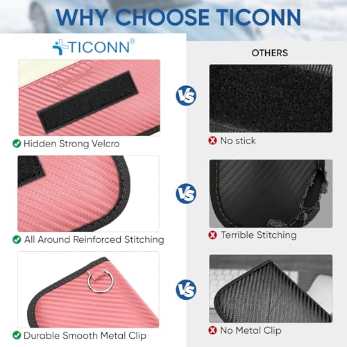 TICONN 2PK Faraday Bag for Car Key Fob, Anti-Theft NFC RFID Blocking Pouch - color: Pink, size: Large