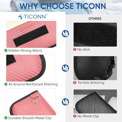 TICONN 2PK Faraday Bag for Car Key Fob, Anti-Theft NFC RFID Blocking Pouch - color: Pink, size: Large