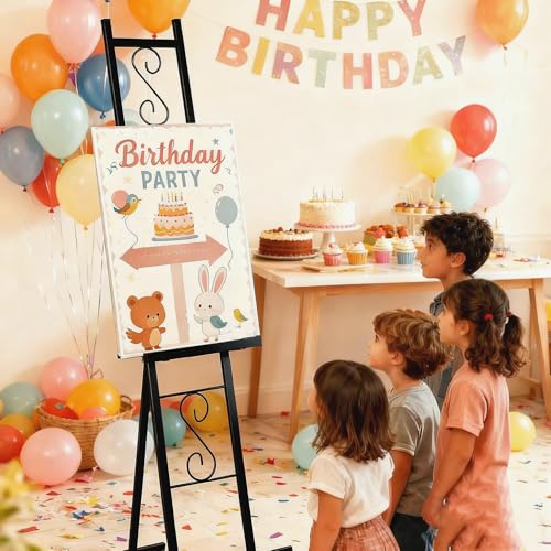 2 Easel Stand for Sign, Black Metal Easel Wedding Sign with Chain Support - style: 2pack-Black