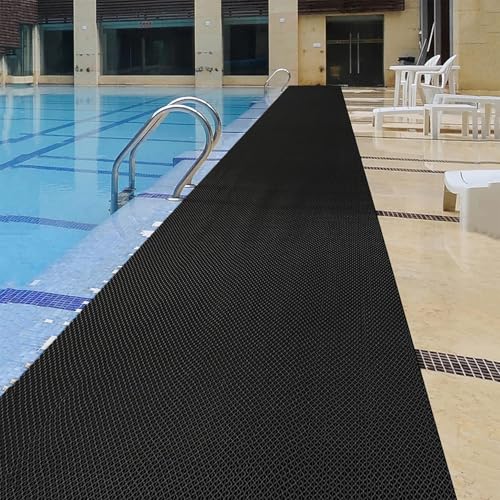 WLWLEO Pool Mat for Deck Non Slip Drainage Floor Mats 3x10 Ft PVC Heavy Duty Commercial Anti Slip Anti-Fatigue Pads Restroom Garage Basement Outdoor Indoor Door Rug Entrance Mat,Black, 3×10ft/0.9 * 3M - color: Black