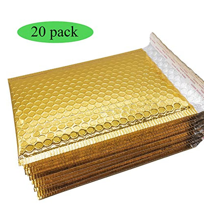 HOSL Metallic Padded Bubble Mailers shipping envelopes (Gold, 20Pack 6.25"(W) x 9"(L) (Inner)) - color: Gold, size: 6.25x9" (Inner)