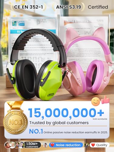 Dr.meter EM100 Noise Cancelling Headphones for Kids Adults, Ear Muffs - color: Green