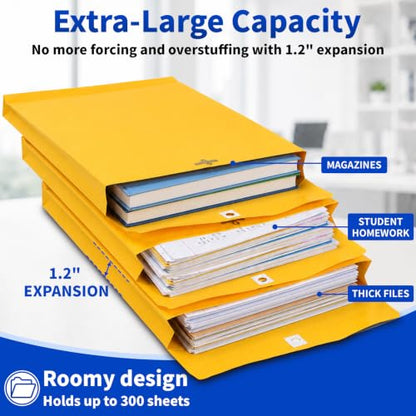 50 Pack 9x12 In Expanding Manila Envelopes with Reusable Clasp and Gummed Seal 180 GSM Heavyweight 1.2'' Expansion Yellow Envelope Folder 8.5 x 11 Letter Size for Home School Office Filing Storage - size: 50pcs-9x12in