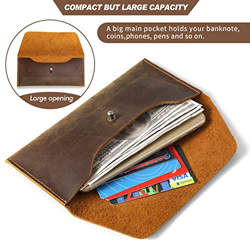 Ringsun Leather Money Cash Envelopes Wallet for Men, Money Bag Pouch Reusable Budget Envelope Wallet, Retro Clutch Wallet, Brown - color: Brown