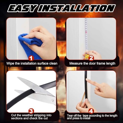 4 Pcs Adhesive Fire/Smoke Door Gasket Seal, 0.5" W X 0.25" H X 18' L, Black - color: Black, size: 0.5" W X 0.25" H X 18' L