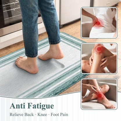 KIMODE Anti Fatigue Kitchen Mats, Green Farmhouse Kitchen Rugs Non Slip - color: Green, size: 17.3" x 47 "+ 17.3" x 29 "--0.47 inches