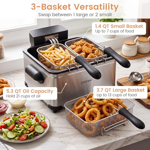 COSTWAY Deep Fryer w/Touch Screen, 5.3-Qt/5L Electric Fryer, 1700W, Silver - color: Silver, size: 5.3 Qt (5 L)