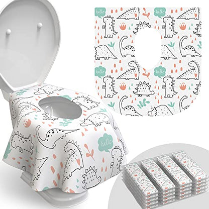 Relyo Disposable Toilet Seat Cover for Travel – 20 Pack with Covers Wrapped in Sets of 2, Non-Flushable Liners, Fits Most Seats – Kids, Toddlers, Adults (Dinosaurs, 20) - color: Dinosaurs