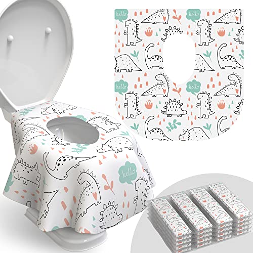 Relyo Disposable Toilet Seat Cover for Travel – 20 Pack with Covers Wrapped in Sets of 2, Non-Flushable Liners, Fits Most Seats – Kids, Toddlers, Adults (Dinosaurs, 20) - color: Dinosaurs
