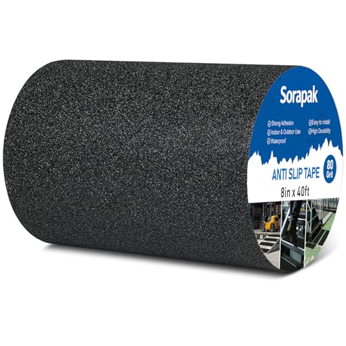 Heavy Duty 8in x 40ft Black Anti Slip Tape, 80 Grit Waterproof Non Skid Grip Tape Roll for Stairs, Ramps, Decks, Boat Decks, Floors, Warehouses & Outdoor Use - size: 8'' x 40 FT