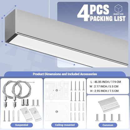 4FT LED Linear Lights 50/45/40/35/30W Up and Down Light,3/4/5000K 4Pack - color: Silver, size: 4FT4P