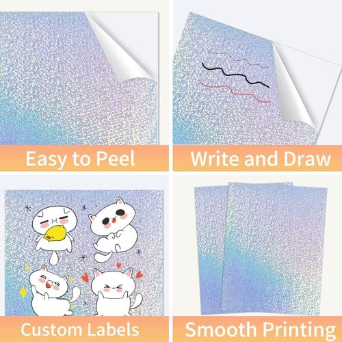 Printable Sticker Paper, Holographic Printable Stickers Paper, Laser/Inkjet Printing- Letter Size(8.5" x 11”- 20 Sheets) - color: Holographic-2, size: 8.5" x 11"