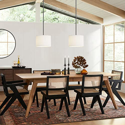 Electro bp;9" Dia White Linen Drum Shade Hanging Pendant Light Fixture with Black Pole Kit,E26,Hardwired,2-Pack; - color: Black 2-Pack Pendant
