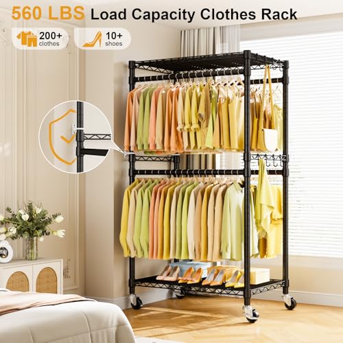 ULIFHOME P4 Rolling Clothes Rack, Clothing Racks for Hanging Clothes, Black - color: Black, size: P4