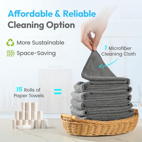 Microfiber Cleaning Cloth, Gray, 24 Pack - color: Gray