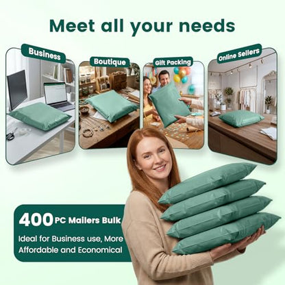 Metronic Bulk Poly Mailers 14.5x19 400 Pack, Self Seal Large Shipping Bags - color: Grayed Jade Green, size: 14.5x19 400PC