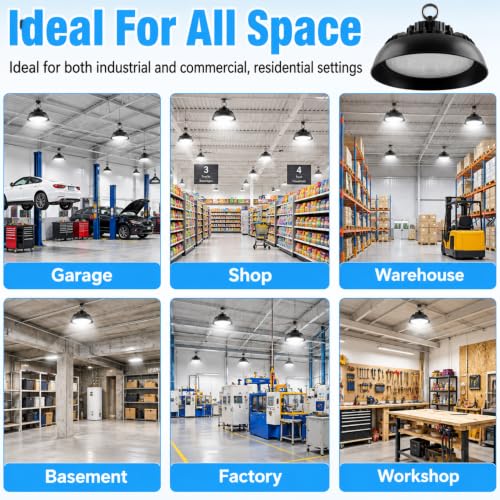 Fiqevs High Bay LED Shop Light 6 Pack, 300W, 45,000LM, 5000K, AC100-277V