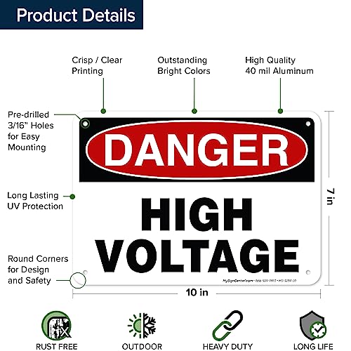 Danger High Voltage Sign, 7x10 Inches, Rust Free .040 Aluminum, Fade - size: 7x10 - Aluminum