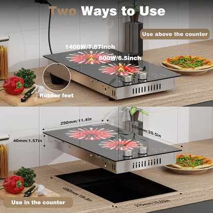 Karinear 2 Burners Electric Cooktop, 12 Inch Electric Stove 110v Plug in - color: BlackSliver 12 inch