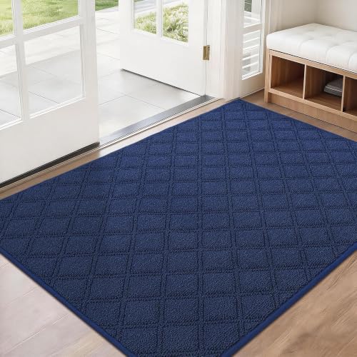 BEQHAUSE Dirt Trapper Door Mat 32" x 48" Non-Slip Washable, Blue - color: Blue, size: 32" X 48" (Rectangular)